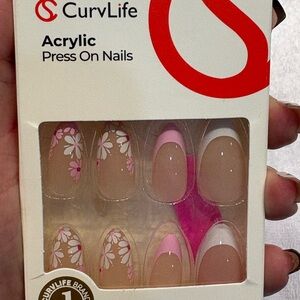 New CurvLife Acrylic Press On Nails 30 white pink French Tip Floral